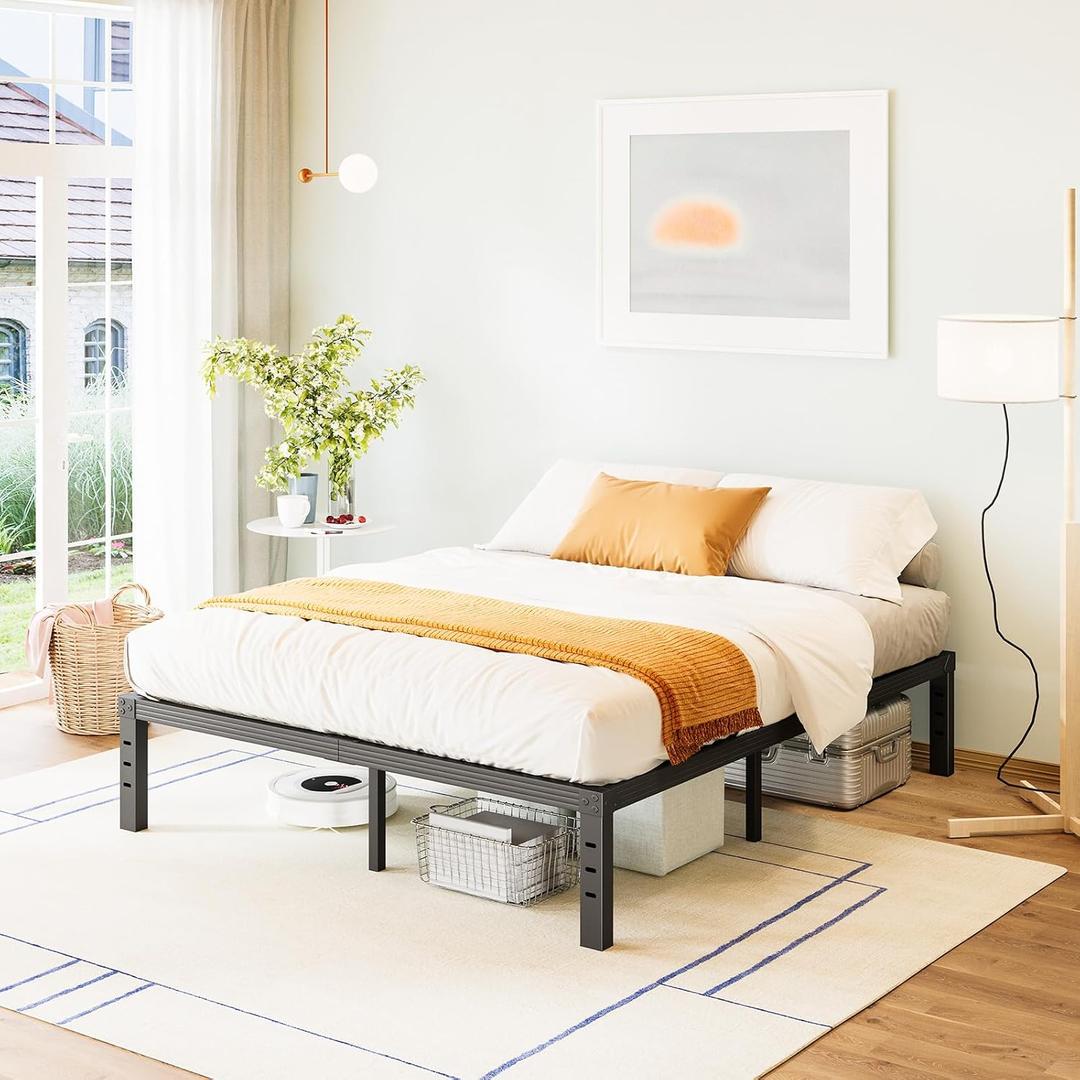 FSCHOS Queen-Bed-Frame / 18 Inch Metal Platform Bed Frame Queen Size/Reinforced Steel Slats Support/No Box Spring Needed/Heavy Duty Mattress Foundation/Easy Assembly/Noise Free/Black