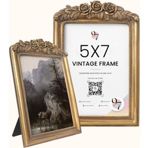 97 Decor Vintage Gold Picture Frames 5x7 - Gold Vintage Picture Frames 5 x 7, Ornate Golden Frame 5 By 7 For Tabletop And Wall Mounting, Decorative Antique 5x7 Rose Frame Antique Home Decor