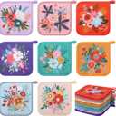 Willinglong 16 Pcs Floral Pot Holder for Kitchen Cute Heat Resistant Hot Pads Square Cottage Oven Mitt Potholders Housewarming Decoration Gift for Baking Cooking BBQ Accessories