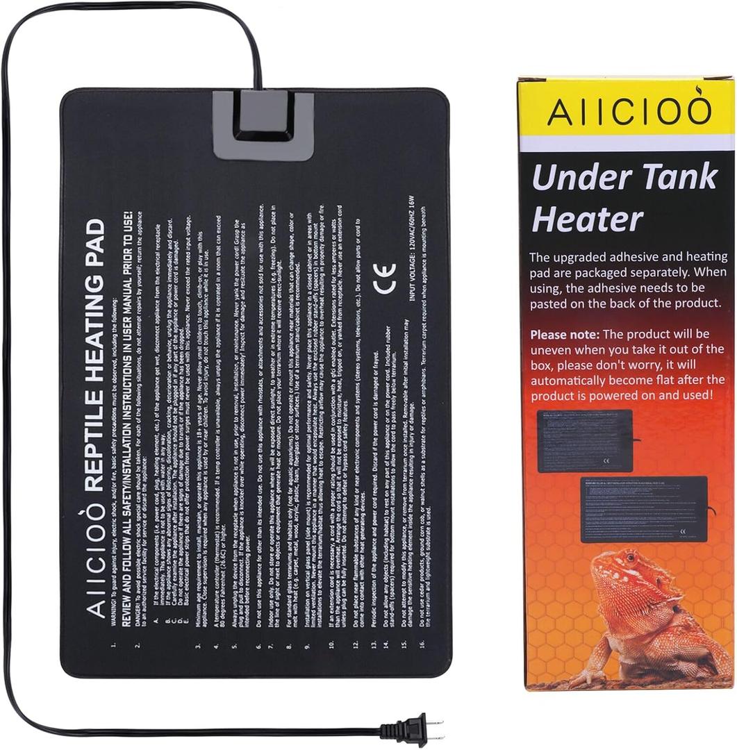Aiicioo Reptile Heating Pad - Hermit Crab Heater Heat Mat for Reptiles Snake Lizard Terrarium 16 Watt (8" X 12"(16W))