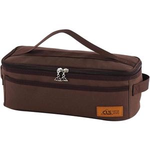 Camping Travel Cooking Utensils Organizer Travel Bag with Net Pockets, Portable Pouch for BBQ Camp Cookware Kitchen Kit,13x5.1x4.9inch (Oxford Cloth, Nylon, Metal) (Brown)