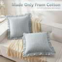 KKJIAF Ruffle Gingham Pillow Covers 20 x 20 Inches, Cotton Gingham Pillow Cases Set of 2, Linen Feel Ruffled Plaid Pillow Shams with Envelope Closure for Sofa Bed (Dusty Blue Plaid)