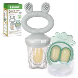 Haakaa Baby Fruit Food Feeder & Mini Freezer Nibble Tray Combo, Breastmilk Popsicle Molds for Baby Cooling Relief, BPA Free Silicone Feeder for Safe Infant Self Feeding, 4 Month (Grey 