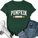 Pumpkin Shirts for Women Cute Thanksgiving Fall Tops Funny Halloween Graphic Tees Autumn Short Sleeve Outfit (Green, XL)