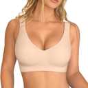 OQQ Womens Seamless Everyday Bra No Underwire Comfort Push Up Bras V Neck Soft Wireless Bralette Full Coverage Sport Bra (Medium, Nude)