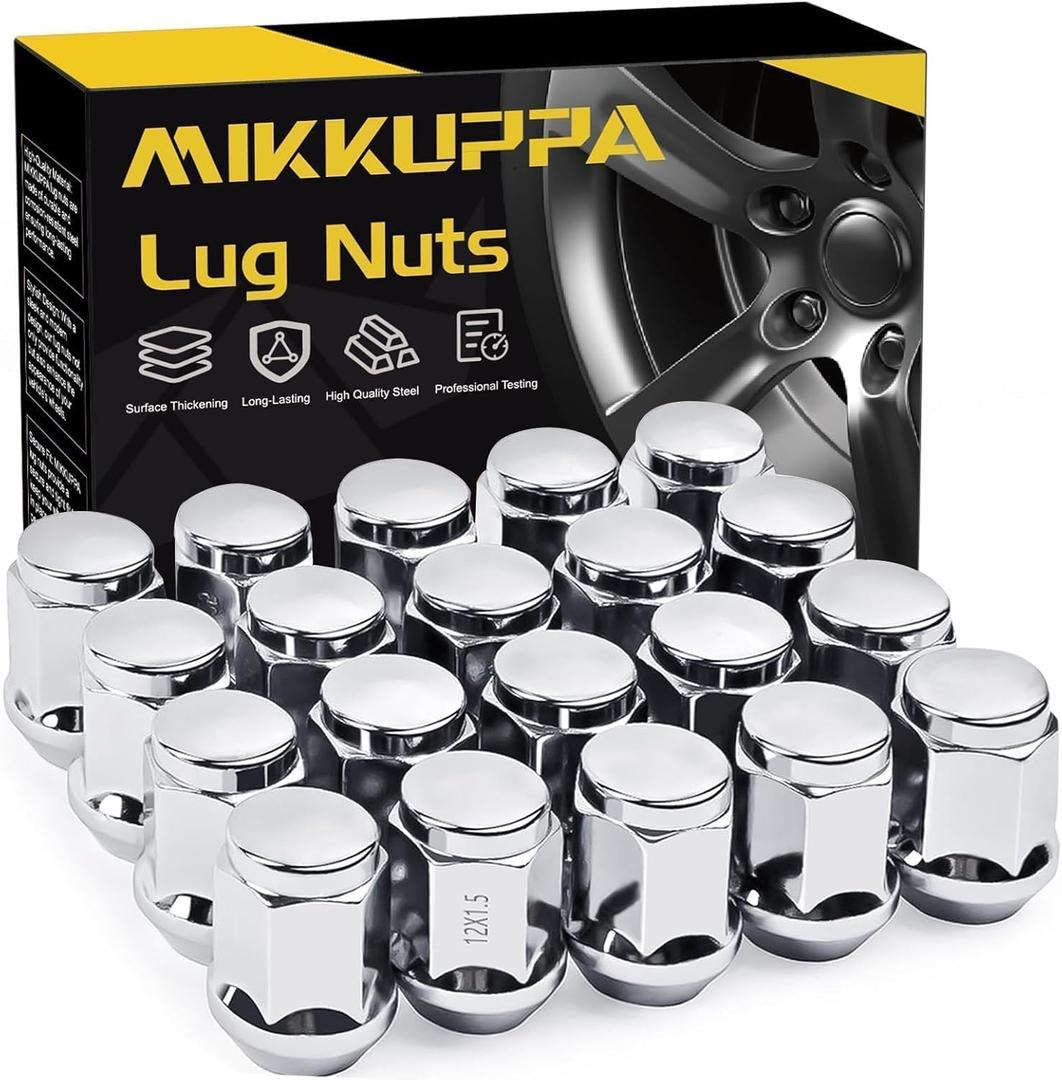 MIKKUPPA M12x1.5 Lug Nuts - Replacement for Ford Fusion Focus Escape, Honda Accord Civic CRV, Chevy Cruze Malibu, Dodge Journey, Jeep Compass Patriot Aftermarket Wheel, 20pcs Chrome Closed End Nuts (Silver)