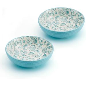 Pfaltzgraff Venice Set of 2 Pasta Bowls, 8 Inch, Teal and White