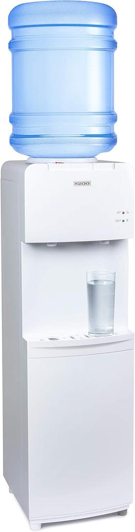 Igloo Top Loading Water Cooler for Hot & Cold Dispenser  White, Holds 3 & 5 Gallon Jugs, Child Safety Lock  for Homes, Kitchens, Offices, Dorms