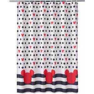 Cute Mouse Head Shower Curtain - Red and Grey Deco Dot Cartoon Shower Curtain Set - Fabric Waterproof Polyester Bathtub Decor 12 Plastic Hook,72x72in