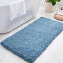 ILANGO Blue Bathroom Rugs 60" 24" Non Slip & Super Absorbent Extra Thick Soft, Washable Bath Carpet Runner for Floor, Microfiber Plush Shaggy Bath Mats with Rubber for Bedroom Bathtub Shower Room, 2' X 4'11"