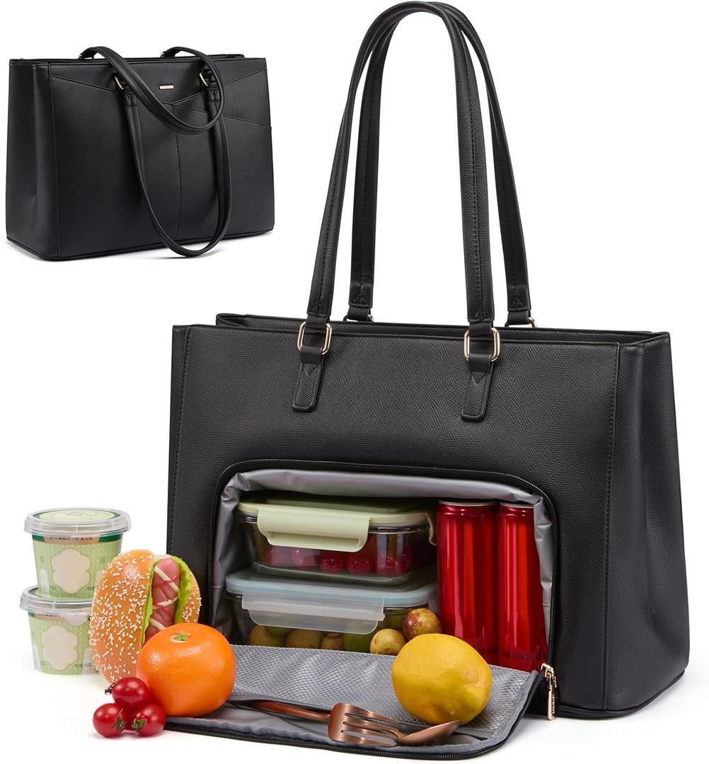 LOVEVOOK Lunch Tote Bag for Women, Laptop Bag for Work with Insulated Lunch Compartment 15.6 Inch 2 in 1 Lunch Tote Large Capacity Computer Handbag for Work, Teacher, Nurse, Office, Casual