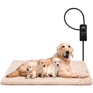 Niubya Pet Heating Pad for Dogs and Cats, Adjustable Temperature and Waterproof Pet Heated Mat with Timer, Electric Heating Pet Bed with Chew Resistant Cord and Soft Washable Cover, 59"x39.5"