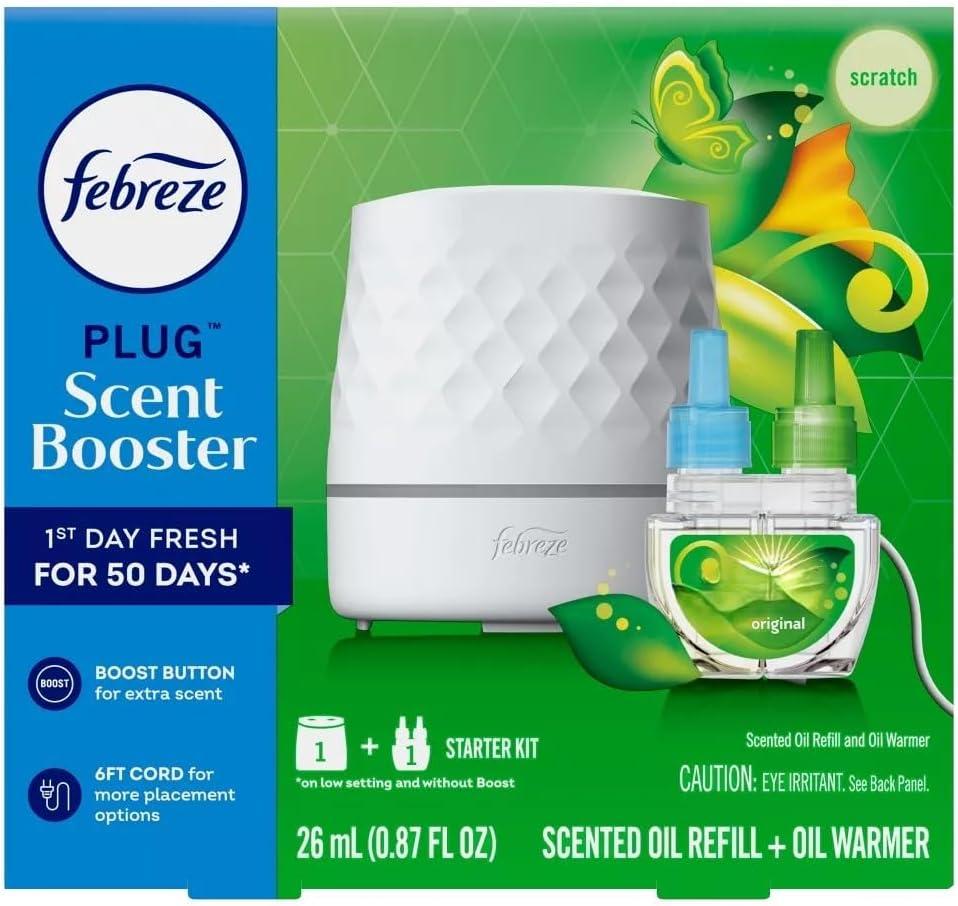Febrez.e Plug Scent Booster Starter Kit, (1) Booster and (1) 0.87 fl oz Refill (Original)