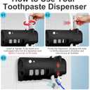 Hanging toothbrush holder and space saving toothpaste dispenser. This convenient organizer neatly stores toothbrushes and toothpaste together, ensuring safe and secure use for the whole family (Black)