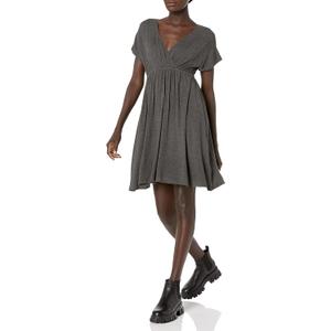 Amazon Essentials Women's Surplice Dress (Available in Plus Size) (XX-Large, Charcoal Heather)