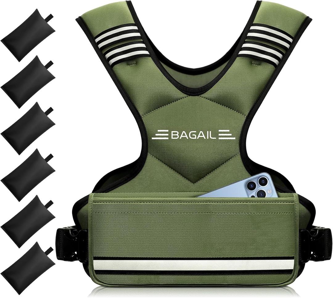 BAGAIL Adjustable Weighted Vest for Women 4-10lb, Comfortable U-Neck Rucking Vest with 6 Removable Weights, Storage Pocket and Reflective Strips for Walking, Jogging, Weight Loss & Home Workouts