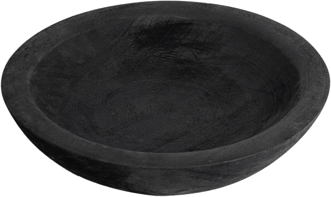 Hand Carved Wooden Decorative Bowl for Home Entryway Decor, Wood Centerpiece Bowl for Coffee Table Decor, Wood Dough Bowl for Farmhouse Decor (Black)