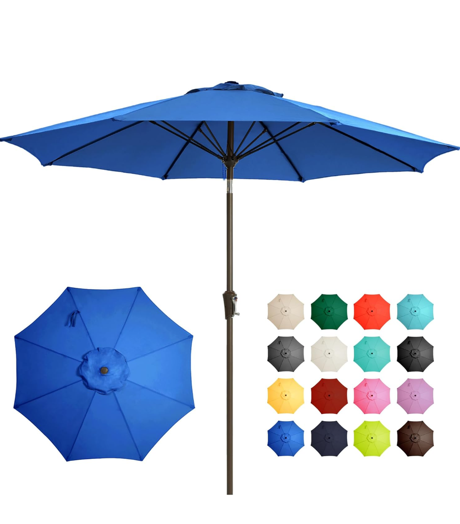 Ayge 9FT Large Outdoor Patio Umbrella Market Table Umbrella-UV Resistant, Easy Push Button Tilt and Crank, 8 Sturdy Fiberglass Ribs Heavy-Duty Pool Umbrella for Deck, Backyard,Garden