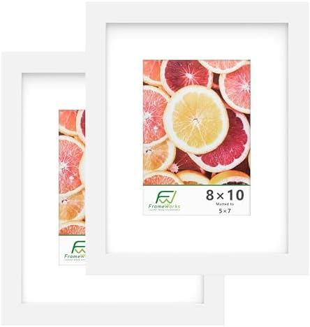 FrameWorks 1 Pack, 8x10 Matted to 5x7 Picture Frame, White – Classic Wooden Photo Frame with Tempered Glass, Modern Matte Finish for Prints, Posters, Certificates & Wall Decor – Gallery-Ready