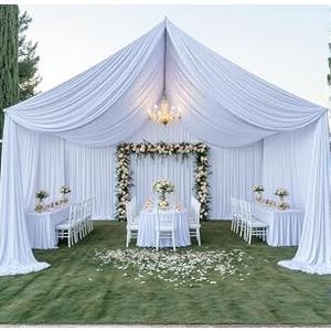 Outpain 50ftx40ft White Backdrop Ceiling Drapes, 10Panels 40ft Height Wrinkle Free Tent Draping Curtains, Fabric Drapery Ceiling Drapes for Wedding Ceremony Birthday Theme Parties with Rod Pocket