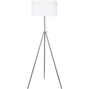 OBright Tripod Floor Lamp, Adjustable in Height, 100% Metal Body with Linen Drum Shade, E26 Socket, Bedside Lamp, Standing Light for Living Room, Bedroom, Office, Brushed Nickel