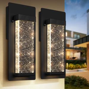BesLowe Outdoor Wall Light Fixtures with Crystal Bubble Glass, Waterproof Exterior Sconces LED Wall Lanterns, Porch Lights Wall Mounted 10W 3000K Outside Lights for House Front Door Garage Entryway (11in)