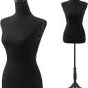 Manikin 49.6”-63.4”Height Adjustable Female Dress Model Display Torso Body Wooden Tripod Stand Clothing Forms High Density Foam Portable Display Mannequin (Black)