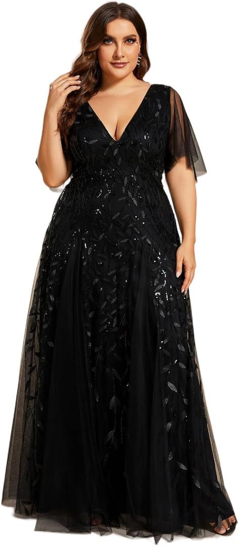 Ever-Pretty Mother of The Bride Dress Plus Size V-Neck Sequin Embroidery A Line Formal Evening Dresses with Sleeves (18)