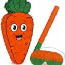 Forenee Carrot Piata - Pinata Set with Blindfold and Stick | Cute Orange Vegetable Pinata for Easter Theme Party | Garden Birthday Decorations | Kids Party Supplies