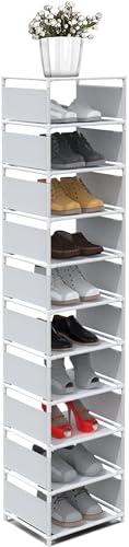 isightguard 10 Tier Vertical Shoe Rack - White Narrow Shoe Rack for Closet & Entryway, Space Saving Tall Shoe Organizer for Small Spaces, Sturdy Skinny Shoe Tower Stand for Boots & Heels