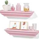 Alsonerbay Floating Shelves Wall Mounted Set of 2, Rustic Shelves for Wall Storage, 17 Inch Wood Shelves for Bedroom Living Room Bathroom, Pink (3 Inch Height)