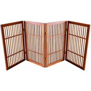 Urnporium Pet Dog Gate Freestanding, Strong Durable Folding Wooden Fence, Portable Acacia Hardwood Safety Barrier for Indoor & Outdoor Use (Brown Pet Gate, 4 Panel 30" Tall)