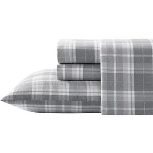 Laura Ashley - Flannel Sheets Twin Size, Anti-Pilling & Wrinkle Resistant Cotton, Touchably Soft for All-Season Comfort - Bed Sheets with Matching Pillowcases & Fitted Sheet (Mulholland Plaid Grey)