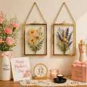 Pressed Flower Frames with Tweezers,Wall Hanging Double Glass Frames 2x3 with Metal Chain for Dried Flowers Plants,Floating Photo Frame for Display Gallery Artwork,Golden, 4 Pack