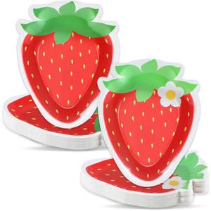 50 Count Strawberry Party Paper Plates Strawberry Theme Shortcake Dessert Cake Plates Strawberry Birthday Party Disposable Plates Strawberry Plates for Wedding First Birthday Baby Shower Party Favors