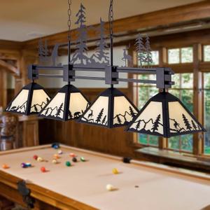 TOCHIC Vintage Pool Table Light, 62 inch Tiffany Bear Billiard Pool Table Lights, 4 Lights Rustic Farmhouse Billiard Hanging Light Fixture for 7 to 9 ft Snooker Table, Game Room, Man Cave, Kitchen (62 inch)