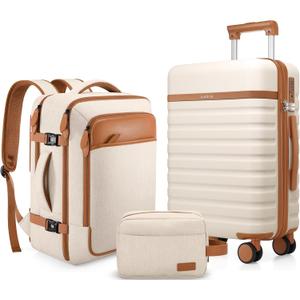 Luggage Sets 3 Piece, Carry On Luggage 20In With Spinner Wheels,PC Hardside Suitcase Set with TSA Lock,Durable Carry On Suitcase With Travel Backpack for Men (Beige, 3 piece set (20inch))
