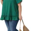 Agnes Orinda Plus Size Tops for Women Crew Neck Short Sleeve Shirts Loose Fit Flowy Summer Blouse Top Casual (Green, XXXL)