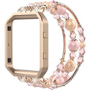 Simpeak Beaded Band Compatible with Fitbit Blaze Smartwatch Fitness, Small(6.3") Handmade Beaded Jewelry Bracelet Band Strap Replacement for Fit bit Blaze Women, Pink