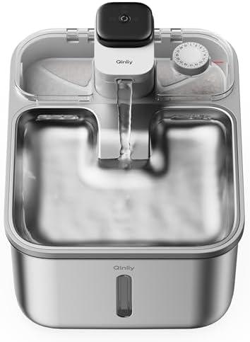 Stainless Steel Cat Water Fountain Wireless for Cats Indoor, Automatic Metal Dog Water Dispenser,Cordless Battery Operated Pet Drinking Fountain,Rechargeable Waterer with Motion Sensor 123oz, Gray