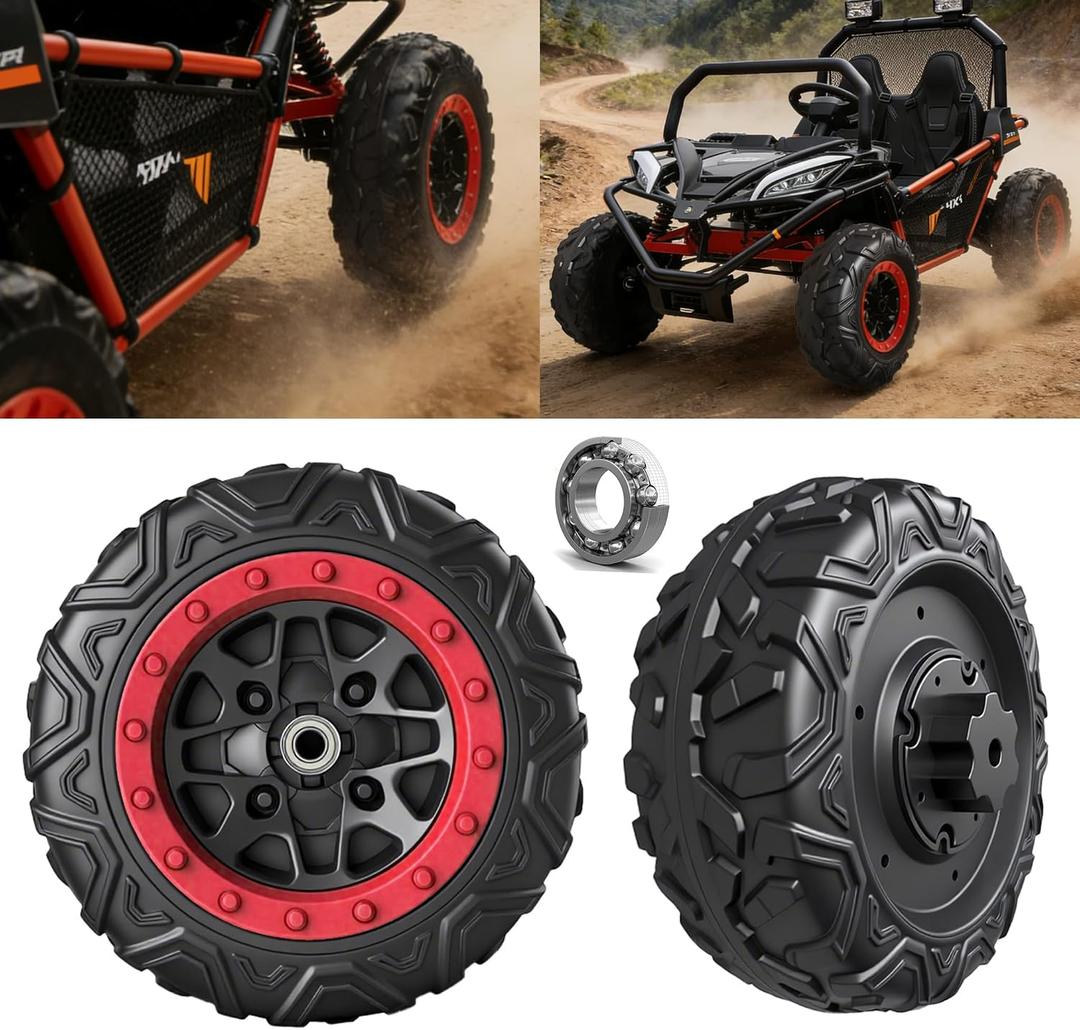 2 Pack 25CM/9.8'' PU Solid EVA Foam Tire for Power Wheels,1.2CM/0.47in Aperture Front/Rear Gator Alligator Wheel for Car/SUV/UTV/ATV Ride On Car Replacement Tires Upgrade,Free Coupler (9.8in tires)