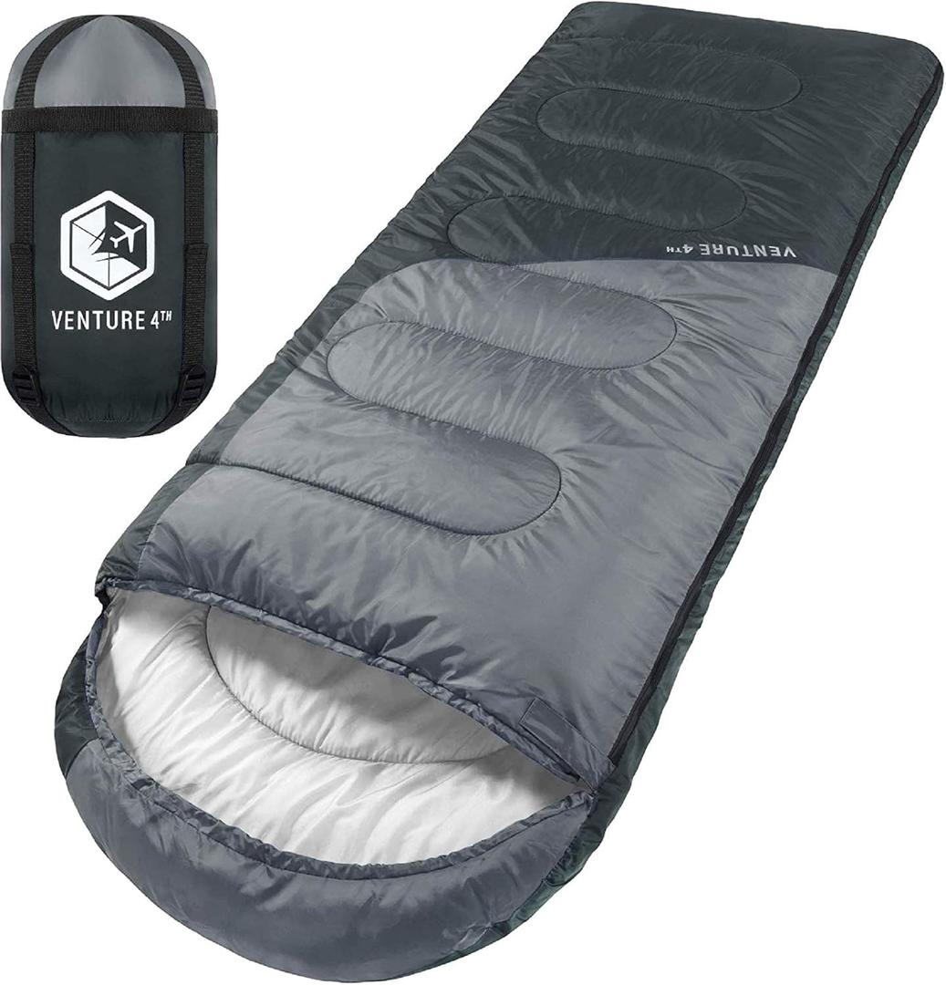 VENTURE 4TH Backpacking Sleeping Bag  XXL, Double and Single Sizes - Lightweight Warm & Cold Weather Sleeping Bags for Adults, Kids & Couples  Ideal for Hiking, Camping & Outdoor Adventures (4.0lbs | Black/Silver)