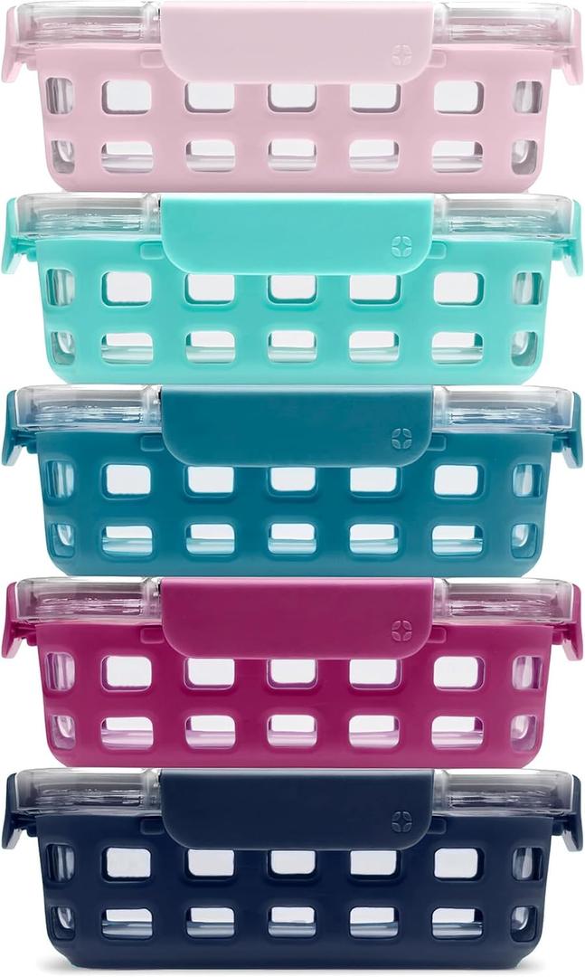 Ello Duraglass 3.4 Cup Glass Meal Prep Containers, 10 Pc, 5 Pack, Orchard