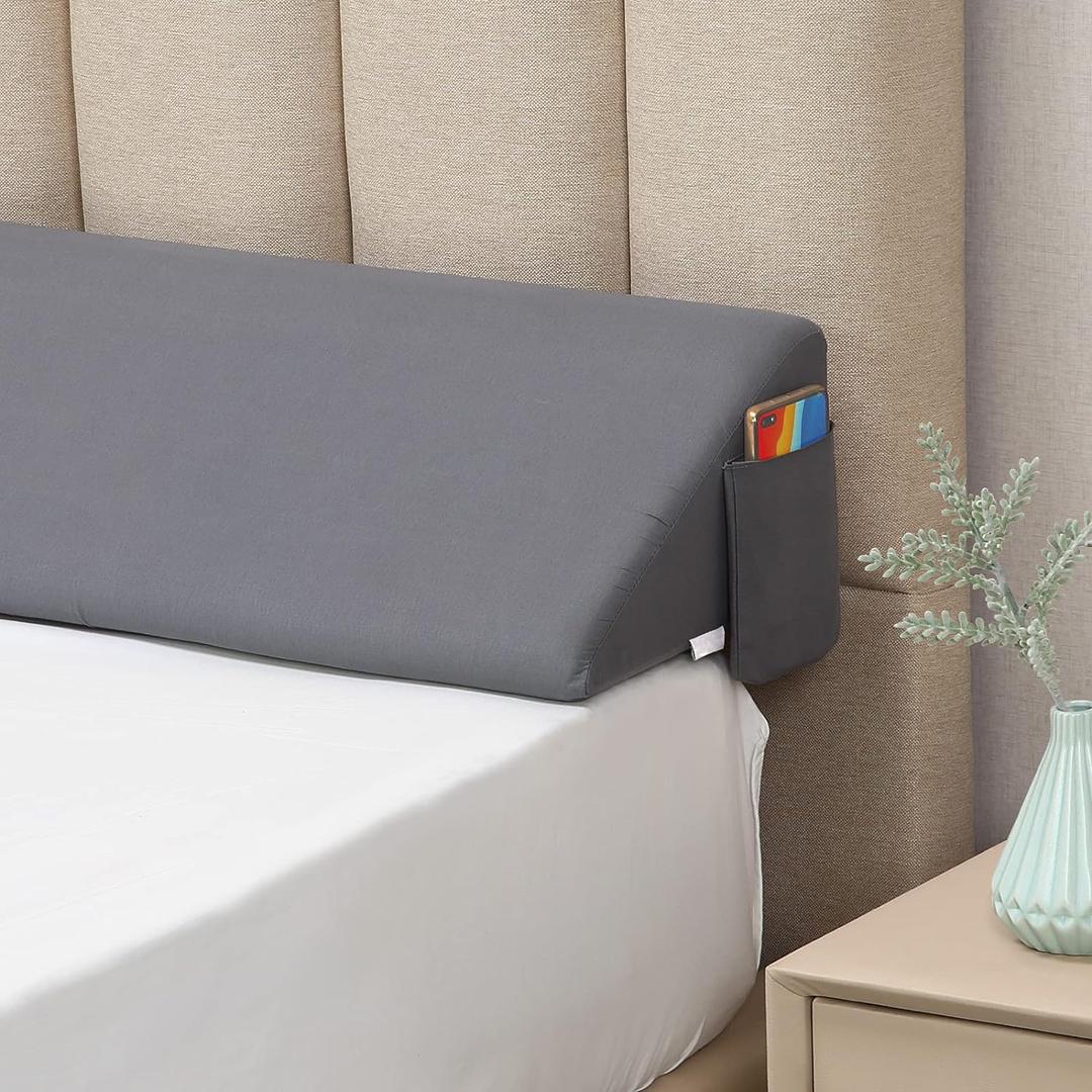 Vekkia Full Size Bed Wedge Pillow/Headboard Pillow Wedge/Mattress Wedge,Bed Gap Filler to Close Gap (0-6") Between Headboard and Mattress (Gray 54"x10"x6") (Full(10 in x6 in x54 in--Big), Grey)