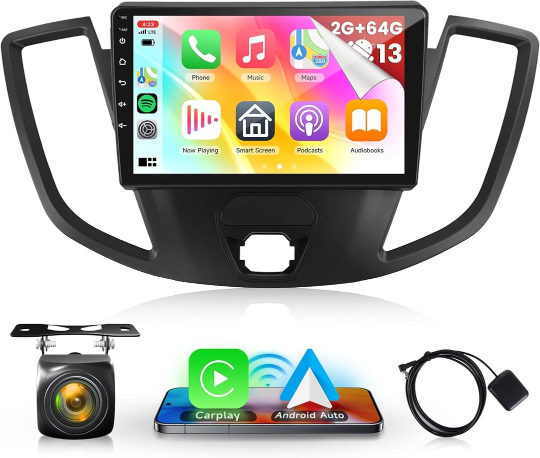 2G+64G Radio for Ford Transit 2013-2019, Rimoody Android 13 Car Stereo with Canbus Carplay Android Auto 9 Inch Touch Screen Mirror Link Bluetooth FM/RDS GPS WiFi HiFi SWC Backup Camera
