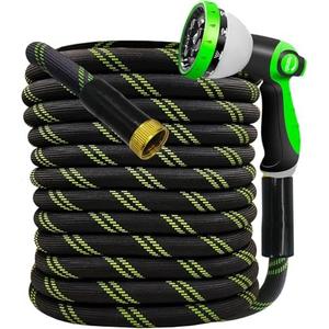 Junredy Garden Hose 25 FT, NON-EXPANDABLE Heavy-Duty Flexible & Lightweight Water Hose with 10-Function Nozzle, No-Kink Design, Leak-Proof Super Fabric, Solid Fittings for Lawn, Car, RV, Outdoor