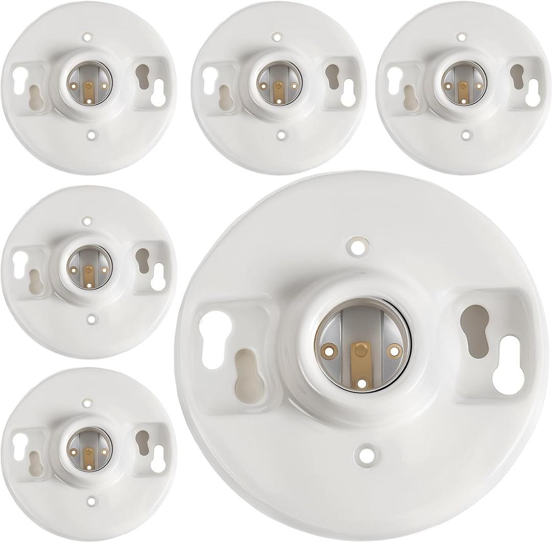6 Pcs E26 Medium Base Ceiling Lamp Holder Keyless Light Sockets White Bulb Socket Incandescent Fluorescent CFL Lamp Holder 660w 250v (Porcelain)