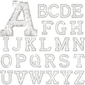 Waydress 26 Piece Rhinestone Iron on Patch A to Z Letter Appliques Adhesive White Pink Colorful Pearl Bling Patch Glitter Alphabet Embellishments for DIY Craft Supplies(Solid White)