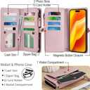 Compatible with iPhone 17 6.3" Wallet Case with RFID Blocking Card Holder for Women, PU Leather Flip Zipper Wallet Detachable Magnetic Phone Case Crossbody Strap, Pink