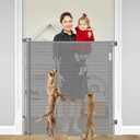 Reinforced 48" Extra Tall Dog Gate with Support Rods, 4 Ft Tall Retractable Dog Gates for Doorways 55" Wide Mesh Baby Gate for Cats - Prevent Baby/Pet from Jumping Over, Gray